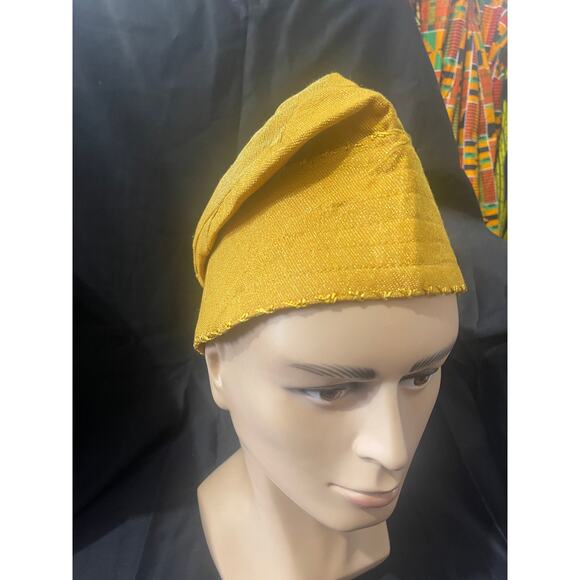 Aso-oke gold Men's Hat, African Men's Wedding Hat, Men's all Parties Hat kufi - Picture 5 of 5